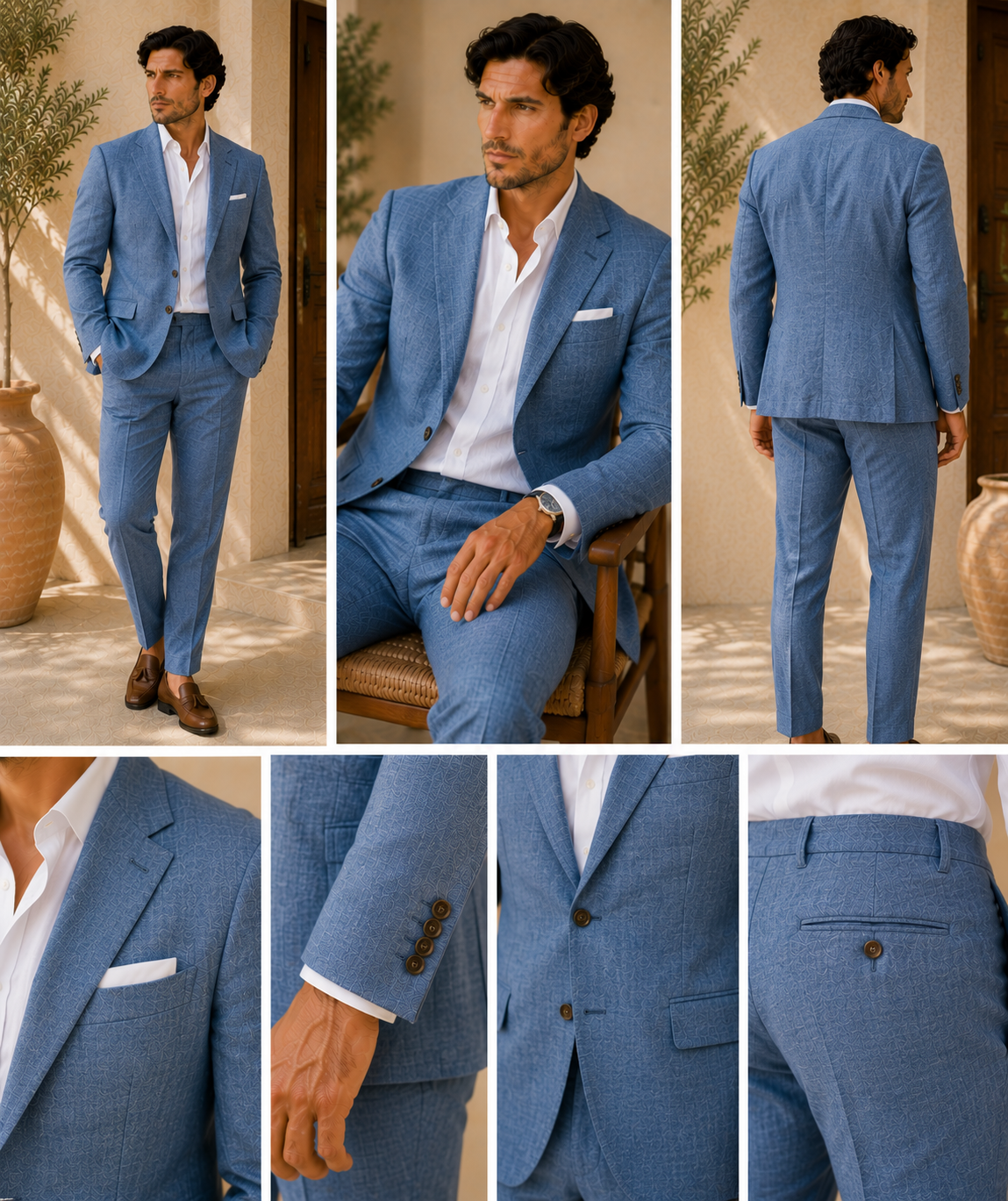 Men's Classic Three-Piece Linen Blend Suit 2